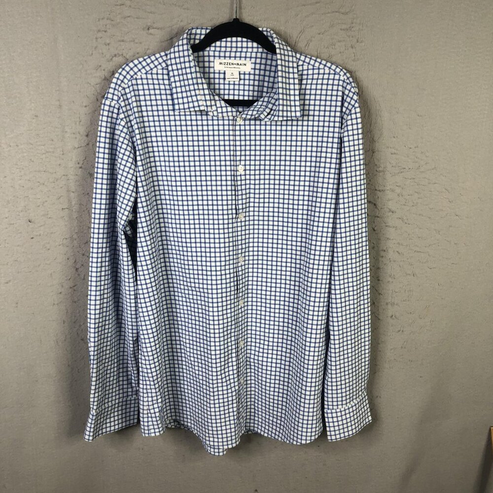 Mizzen+Main Shirt Mens XL Trim Blue White Check Leeward Performance Stretch